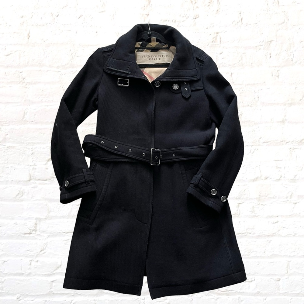 Burberry Brit cashmere blend black belted peacoat